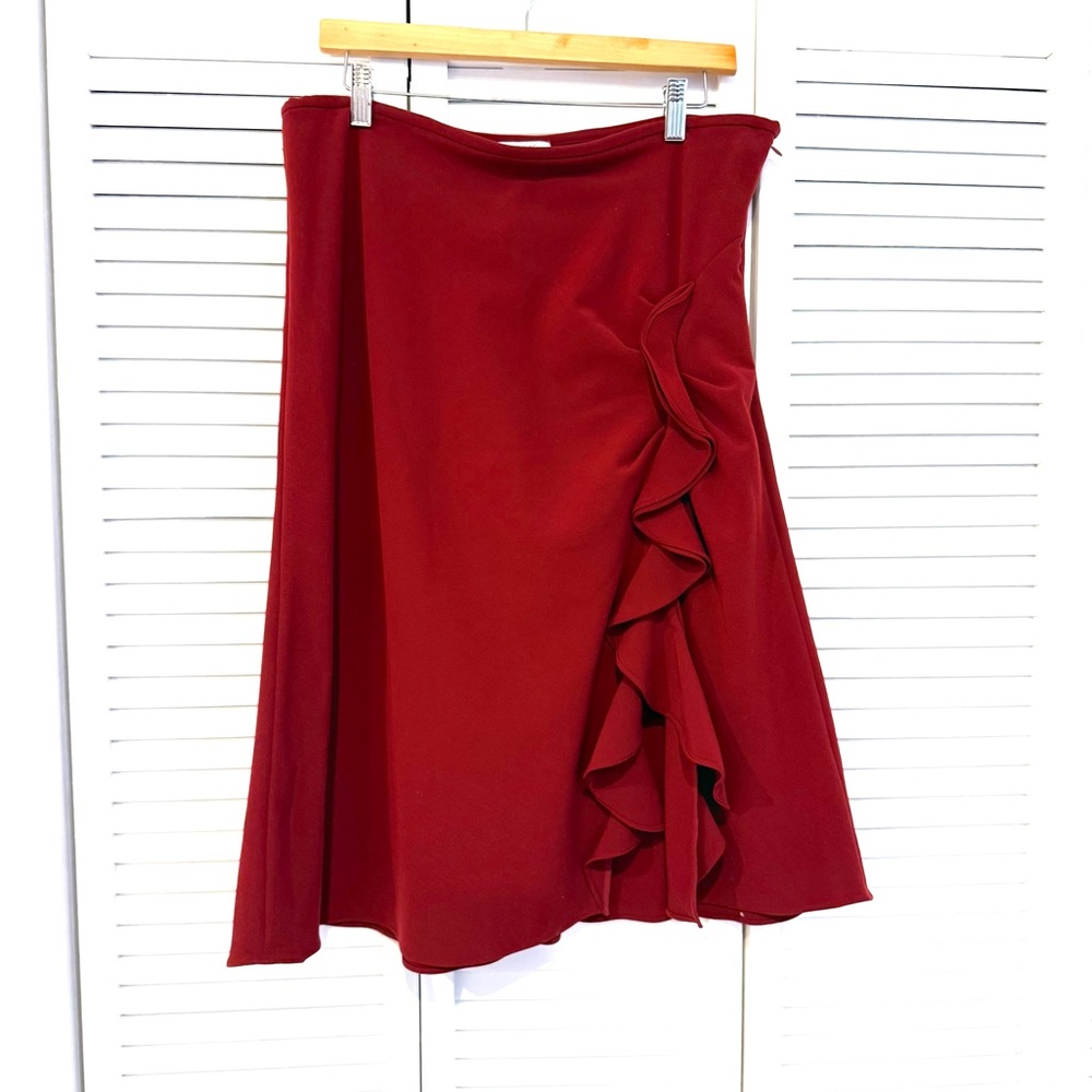 Prabal Gurung Burgundy Midi Skirt with Ruffle Detail